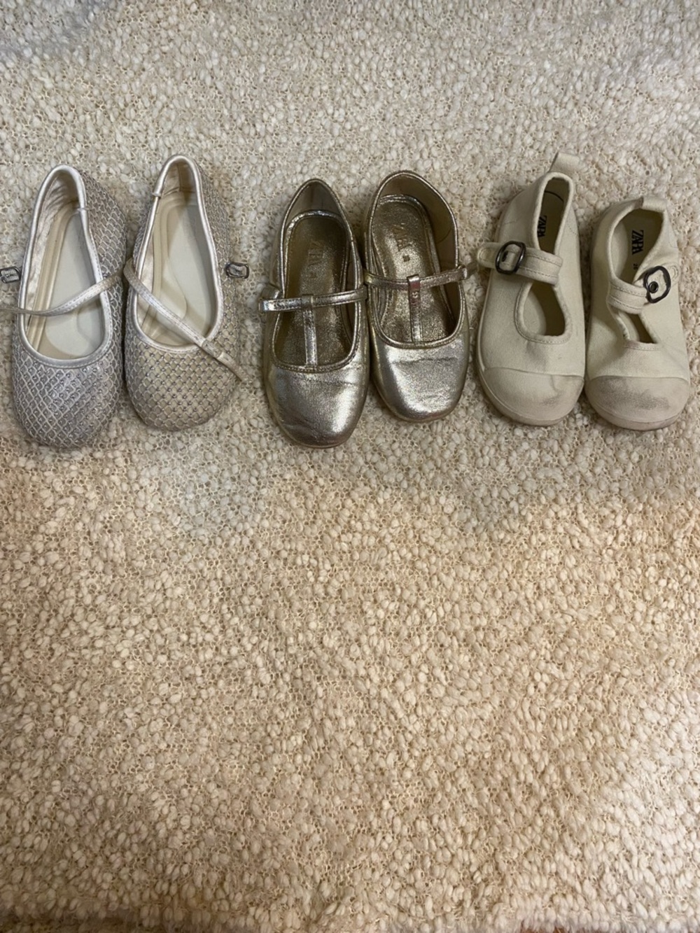 Zara Girls Cream and Silver Mary Jane Flats